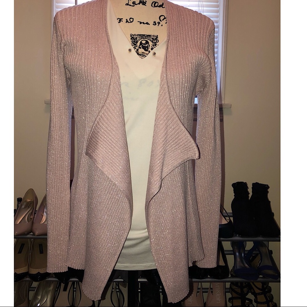 NY & Co Pink Sparkle Water Fall Stretch Cardigan